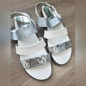 Anne Klein Silver and White Sandals with Metallic Accents